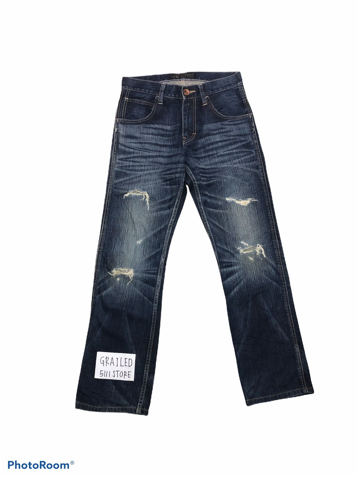 Back Number Black Label Distressed Buckle Back Denim Denim