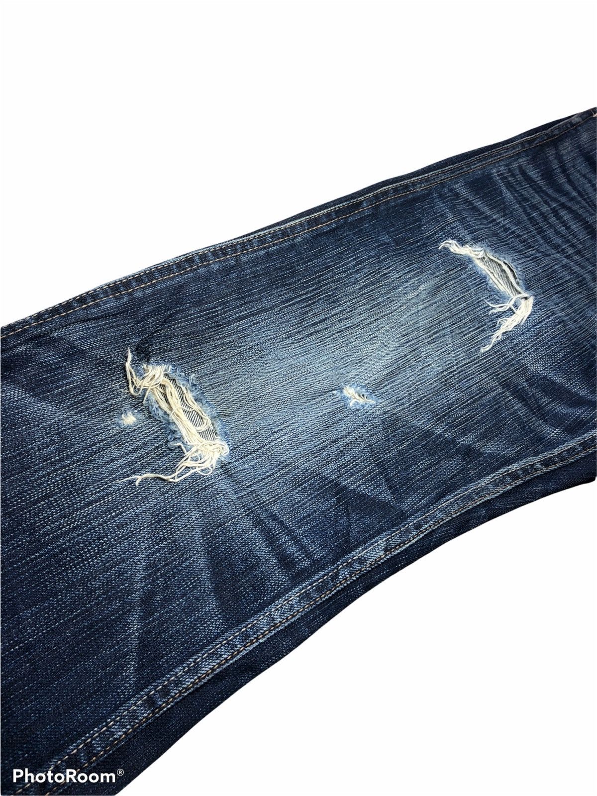 Back Number Black Label Distressed Buckle Back Denim Denim