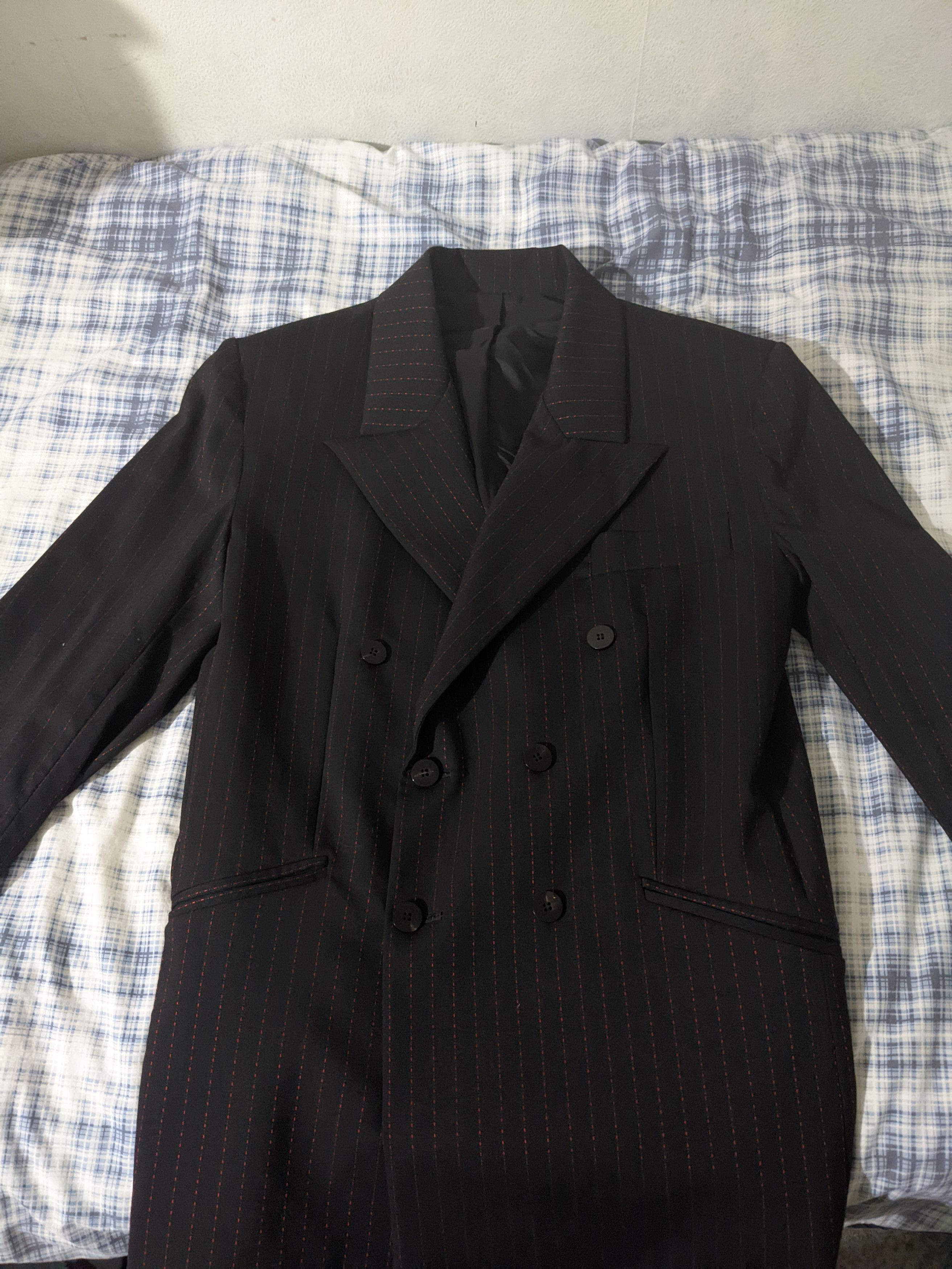 Ernest W. Baker Red Pinstripe Double Breasted Blazer Size 48R - 5 Thumbnail