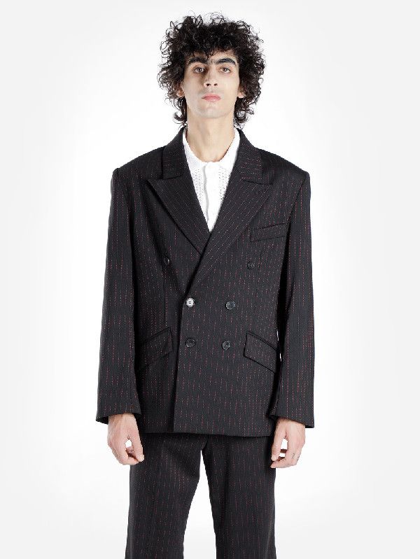Ernest W. Baker Red Pinstripe Double Breasted Blazer Size 48R - 1 Thumbnail