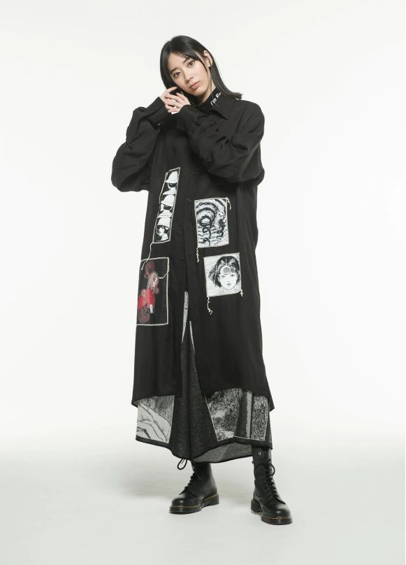 Pre-owned Yohji Yamamoto Junji Ito X  "uzumaki" Tencel Long Shirt In Black