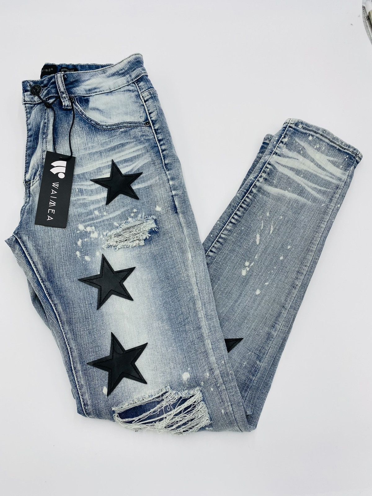 Vintage Size 36 Waimea Blue Distressed Black Star Patch Jeans Grailed