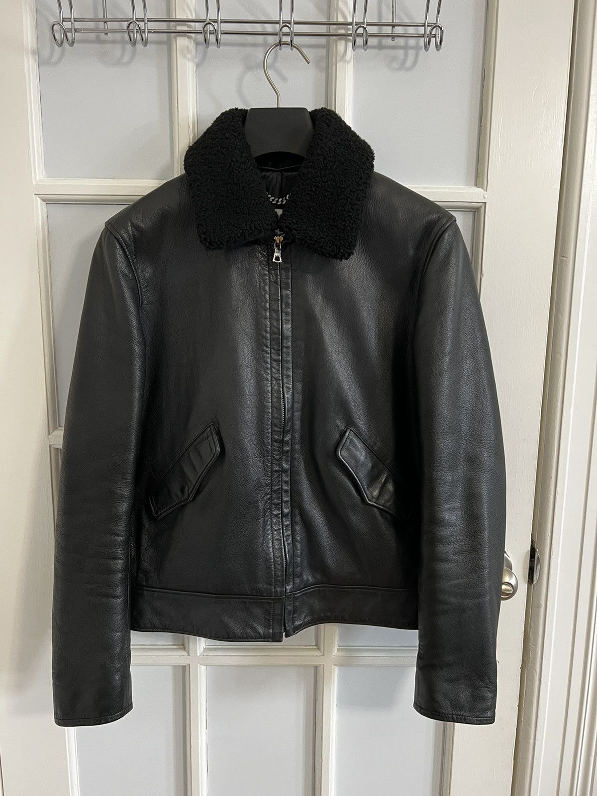 Sandro Sandro Pilot Leather Jacket w/ Shearling Collar Size US L / EU 52-54 / 3 - 1 Thumbnail