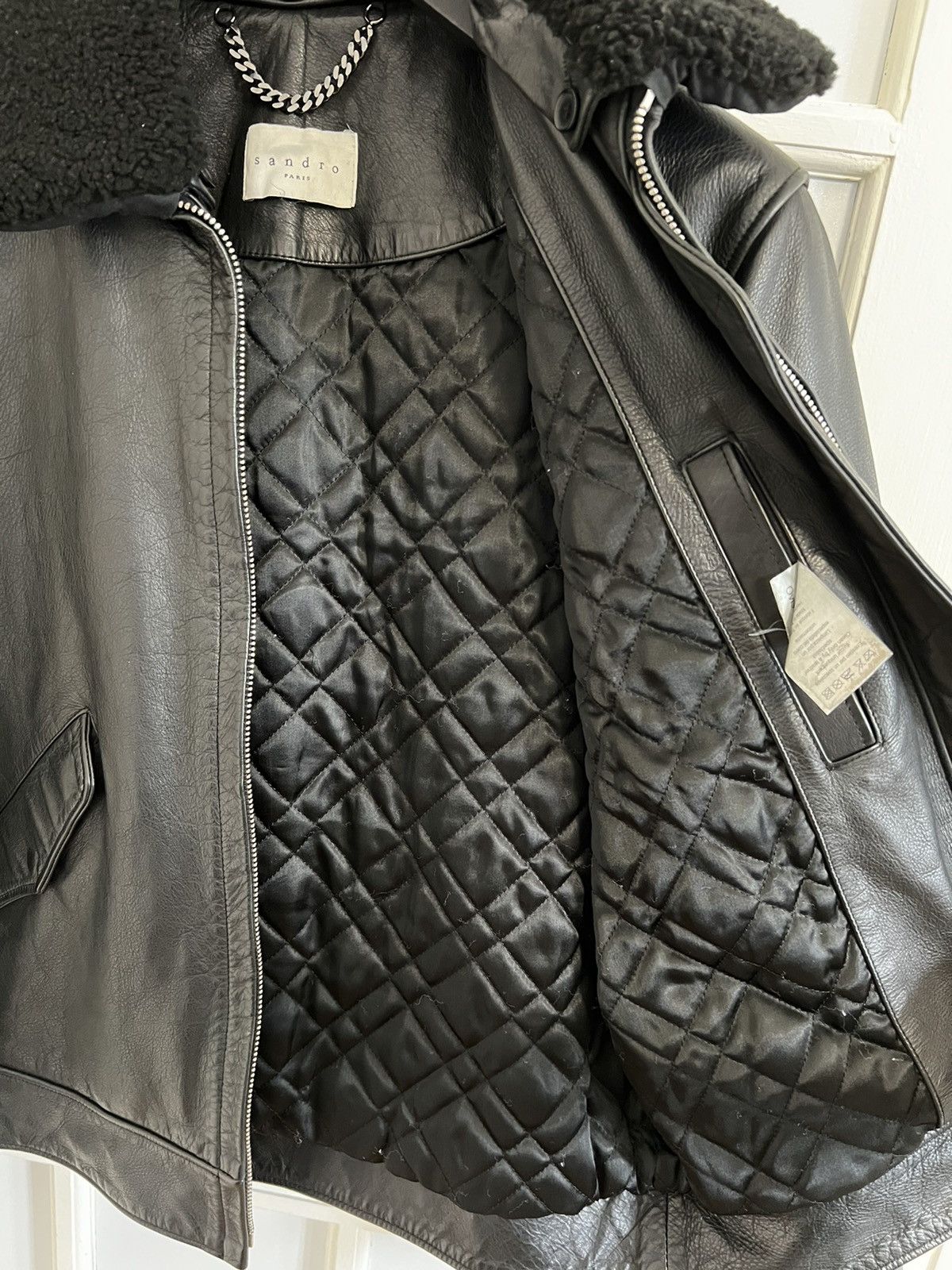 Sandro Sandro Pilot Leather Jacket w/ Shearling Collar Size US L / EU 52-54 / 3 - 7 Thumbnail