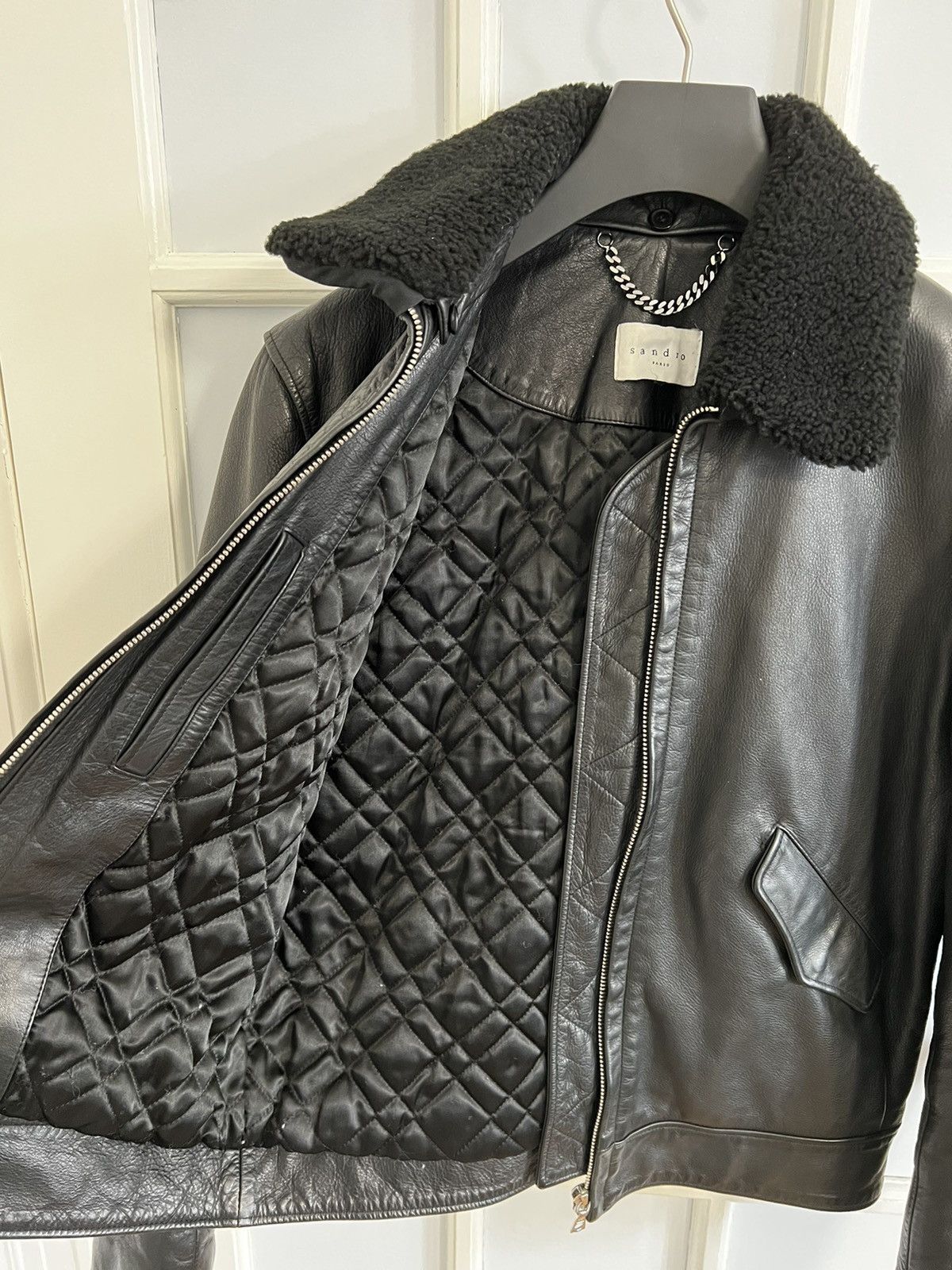 Sandro Sandro Pilot Leather Jacket w/ Shearling Collar Size US L / EU 52-54 / 3 - 6 Thumbnail