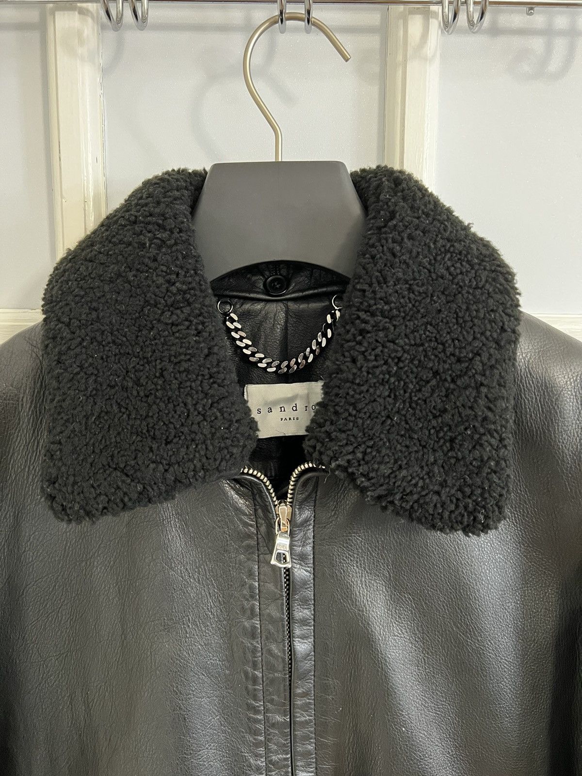 Sandro Sandro Pilot Leather Jacket w/ Shearling Collar Size US L / EU 52-54 / 3 - 5 Thumbnail