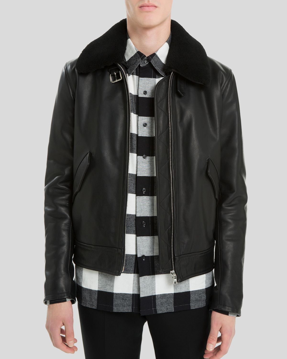Sandro Sandro Pilot Leather Jacket w/ Shearling Collar Size US L / EU 52-54 / 3 - 3 Thumbnail