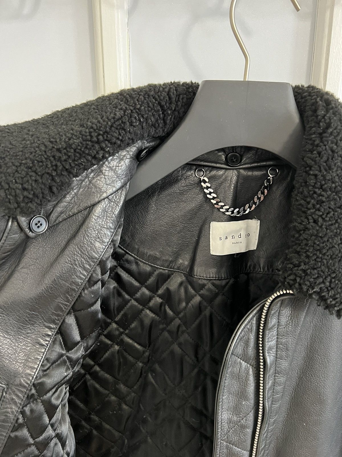 Sandro Sandro Pilot Leather Jacket w/ Shearling Collar Size US L / EU 52-54 / 3 - 9 Thumbnail