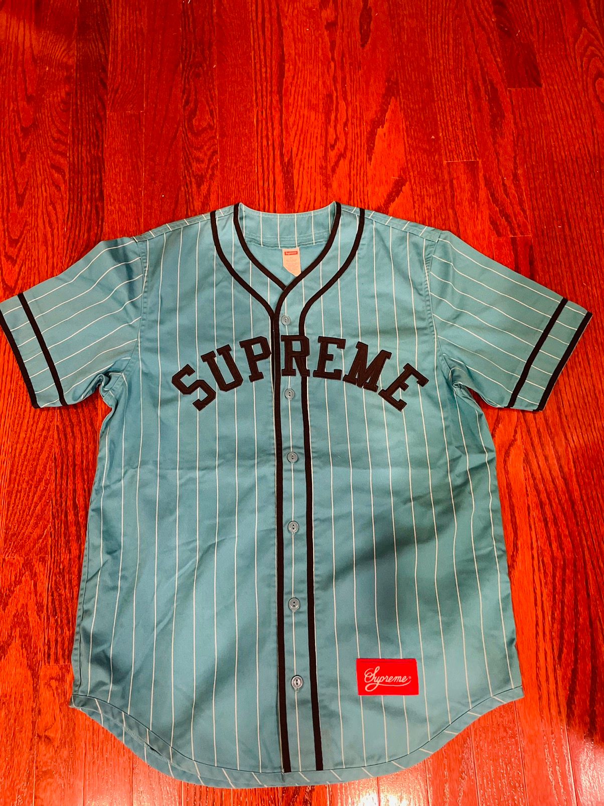 Supreme Rhinestone Baseball Jersey Pinstripe