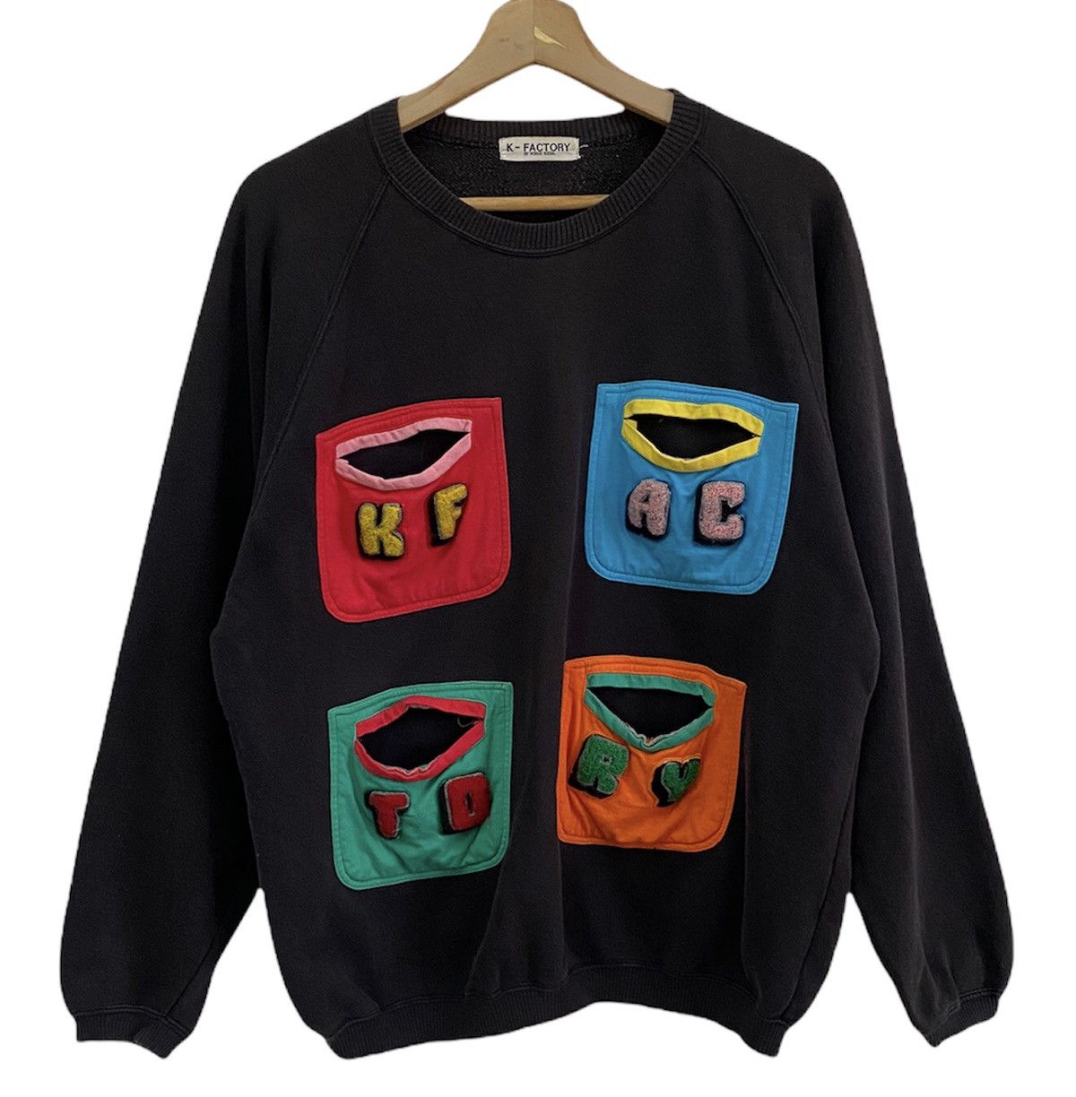 image of Vintage K-Factory Four Pocket Patchwork Padded Elbow Sweatshirt in Black, Men's (Size Medium)