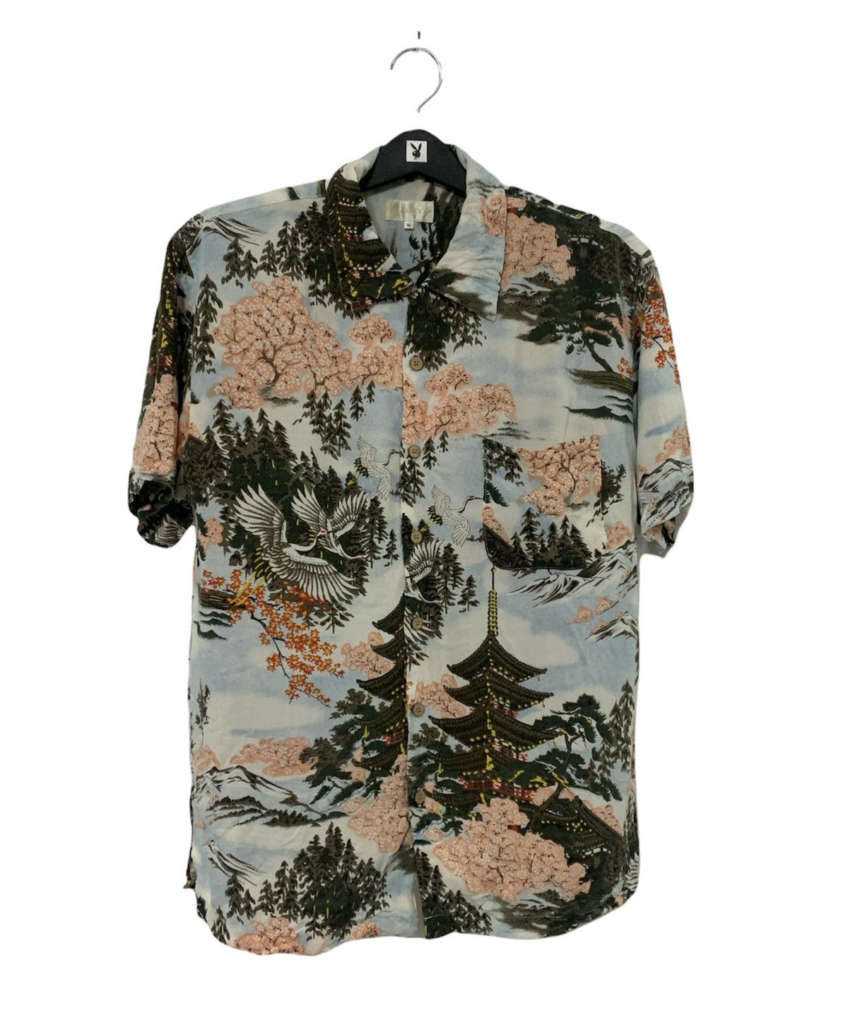 Japanese Brand Five Storeys Pagoda Pattern Rayon Hawaiian Shirt Size US M / EU 48-50 / 2 - 1 Thumbnail
