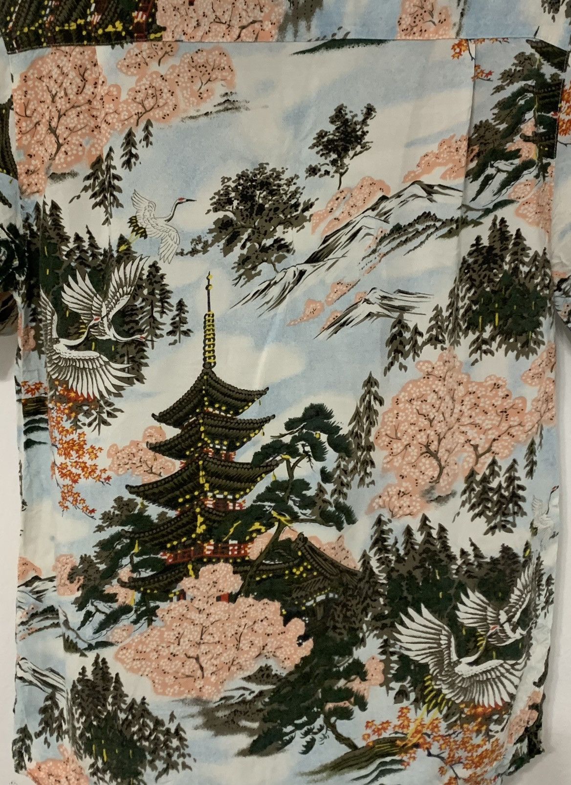 Japanese Brand Five Storeys Pagoda Pattern Rayon Hawaiian Shirt Size US M / EU 48-50 / 2 - 5 Thumbnail