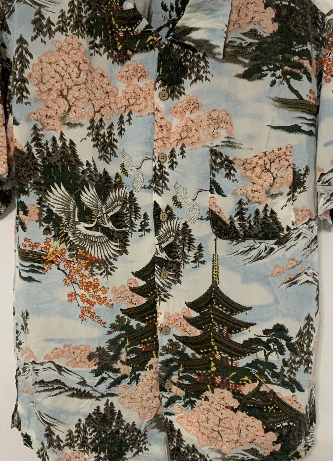 Japanese Brand Five Storeys Pagoda Pattern Rayon Hawaiian Shirt Size US M / EU 48-50 / 2 - 6 Thumbnail