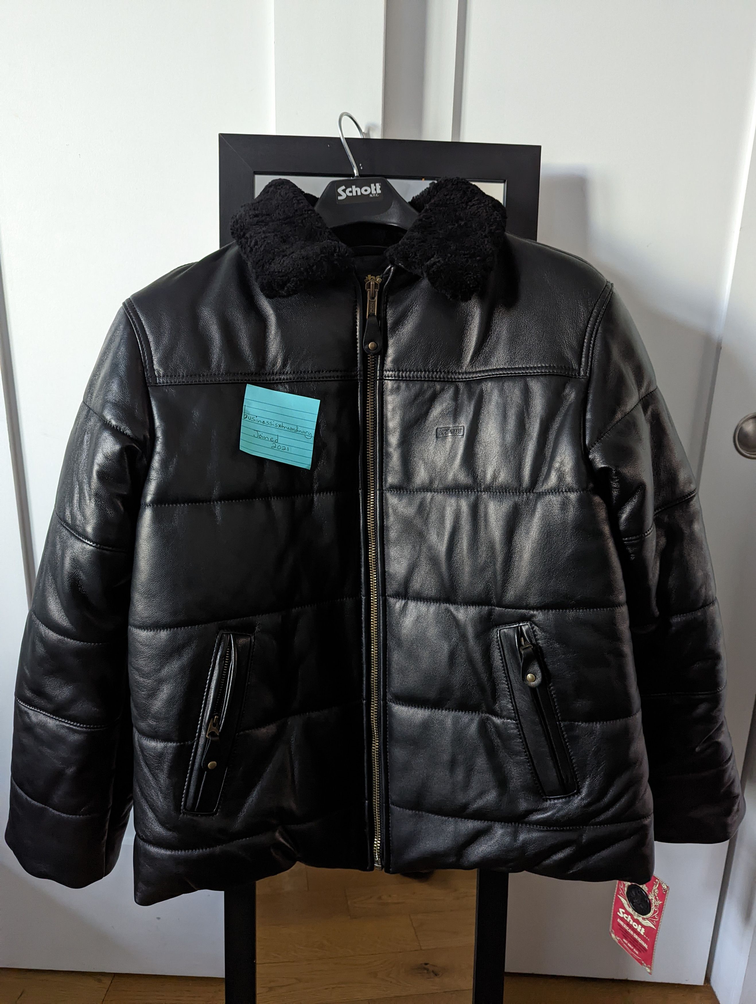 Green Supreme Schott Shearling Leather Jacket