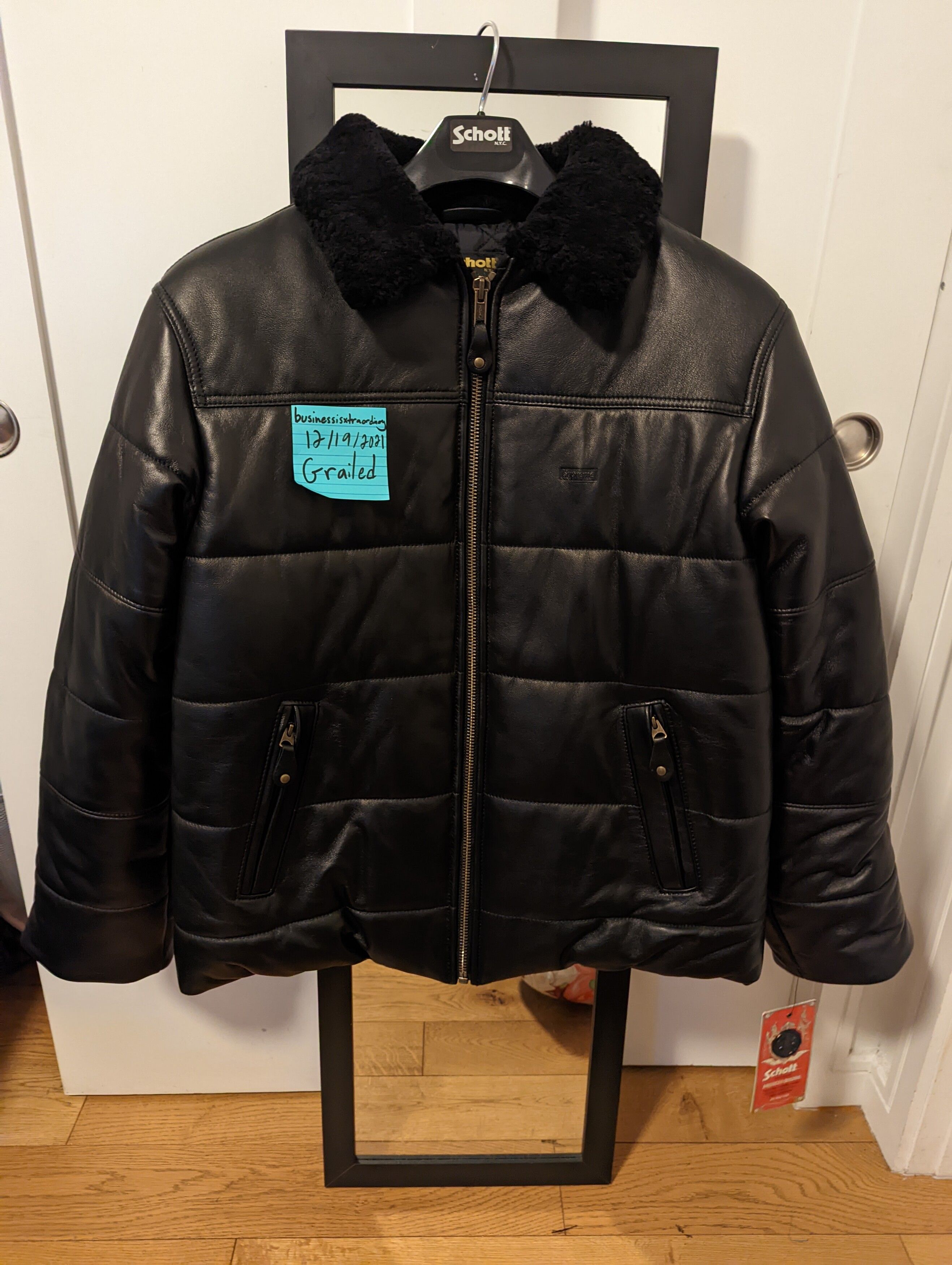 Supreme Supreme Schott Shearling Collar Leather Puffy Jacket | Grailed