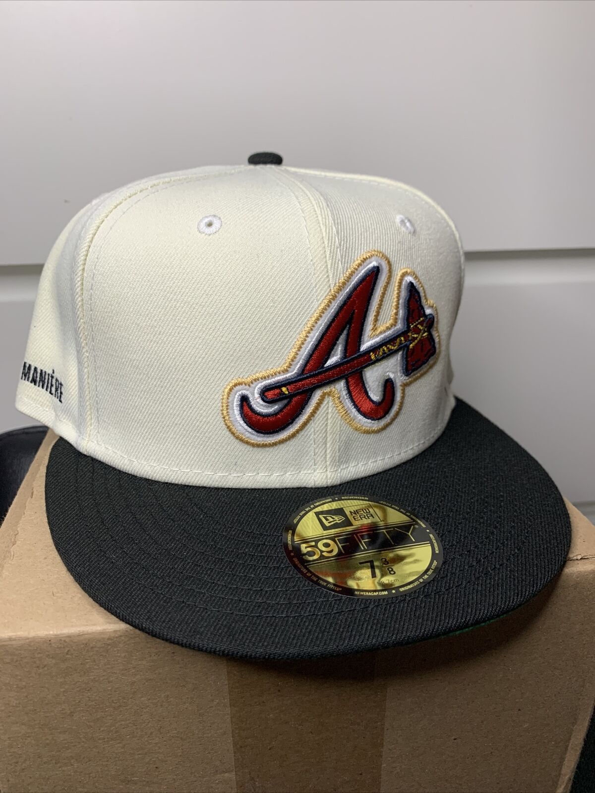 Atlanta Braves Cream Two Tone Ivory A Ma Maniere New Era Exclusive Fitted 7  3/8