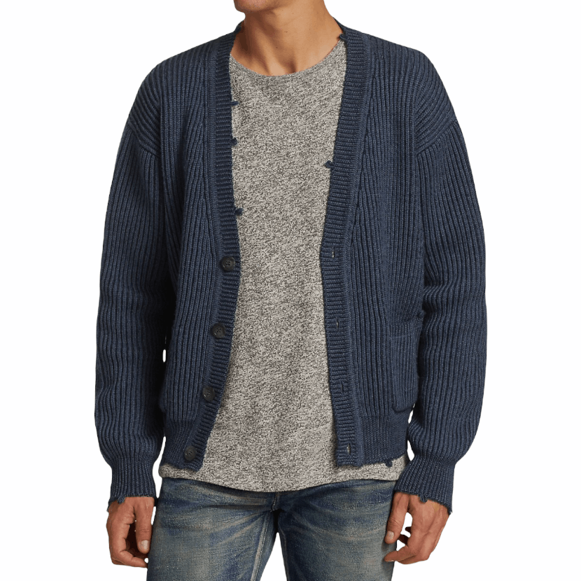 John Elliott John Elliott Structure Wool Knit Cardigan Sweater Blue ...