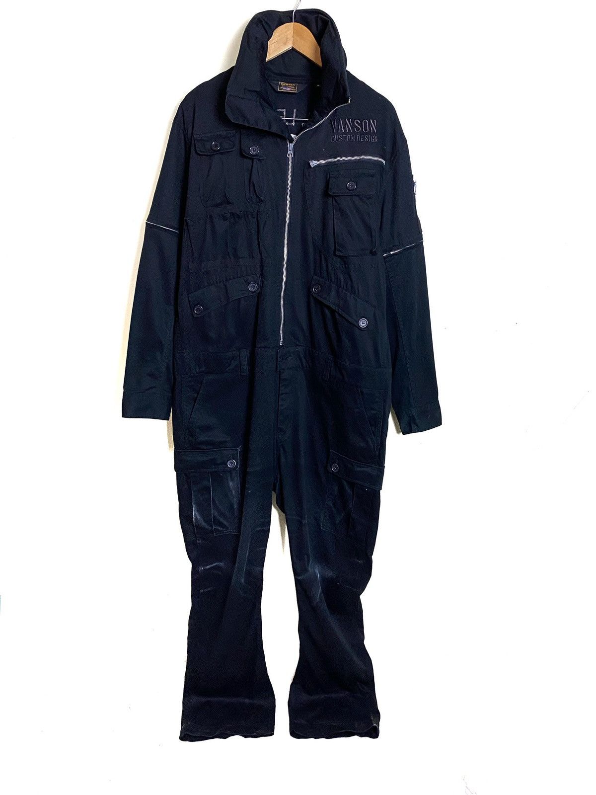 【美品】Vanson Leathers ブラックオーバーオール VANSON バンソン デニム オールインワン ALL IN ONE