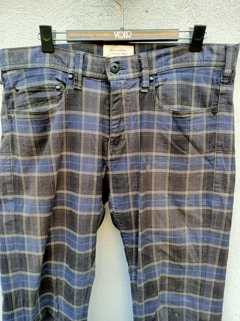 Designer × Japanese Brand Japanese Hiromichi Nakano Blue Plaid Tartan Skinny Pants Size US 33 - 2 Thumbnail