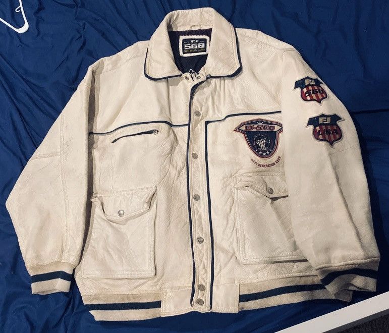 Vintage 1998 Fat Joe FJ560 White Leather jacket with patches sz 3xl ...