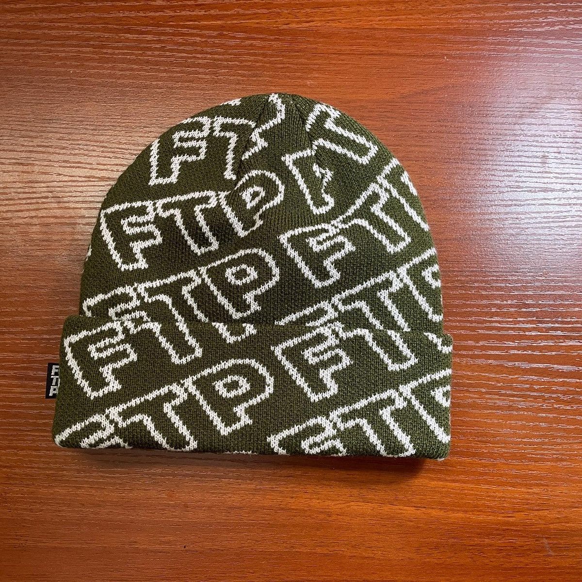 Fuck The Population FTP ALL OVER OUTLINE LOGO BEANIE(OLIVE) Size ONE SIZE - 2 Thumbnail