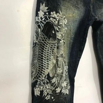 Japanese Brand × Vintage 💣OFFER Vtg SUKAJAN FISH DANCE Embroidery Denim Jeans Size US 36 / EU 52 - 3 Thumbnail