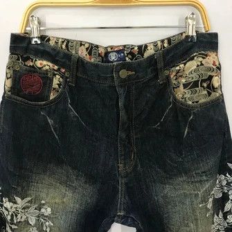 Japanese Brand × Vintage 💣OFFER Vtg SUKAJAN FISH DANCE Embroidery Denim Jeans Size US 36 / EU 52 - 5 Thumbnail