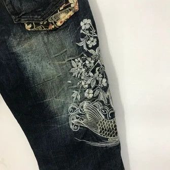 Japanese Brand × Vintage 💣OFFER Vtg SUKAJAN FISH DANCE Embroidery Denim Jeans Size US 36 / EU 52 - 7 Thumbnail