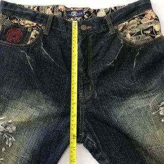 Japanese Brand × Vintage 💣OFFER Vtg SUKAJAN FISH DANCE Embroidery Denim Jeans Size US 36 / EU 52 - 10 Thumbnail