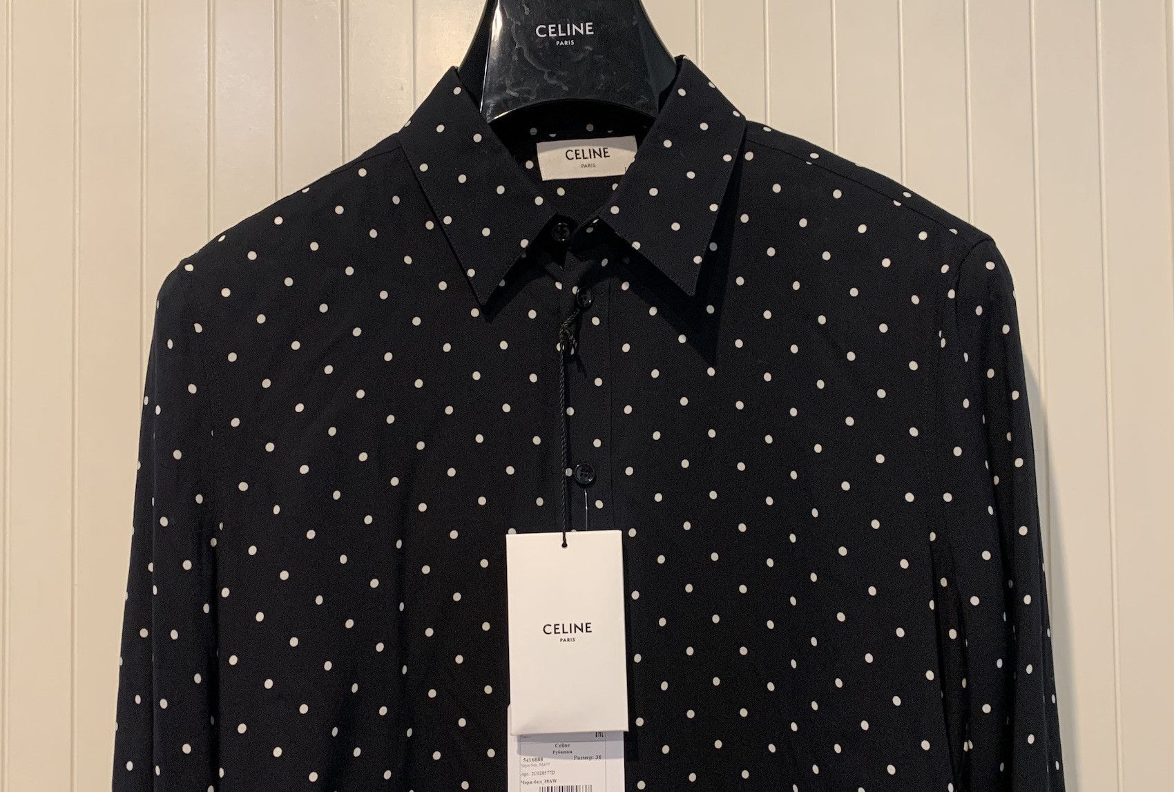 image of Celine x Hedi Slimane Ss'19 Viscose Shirt Polka Dot in Black White, Men's (Size Small)