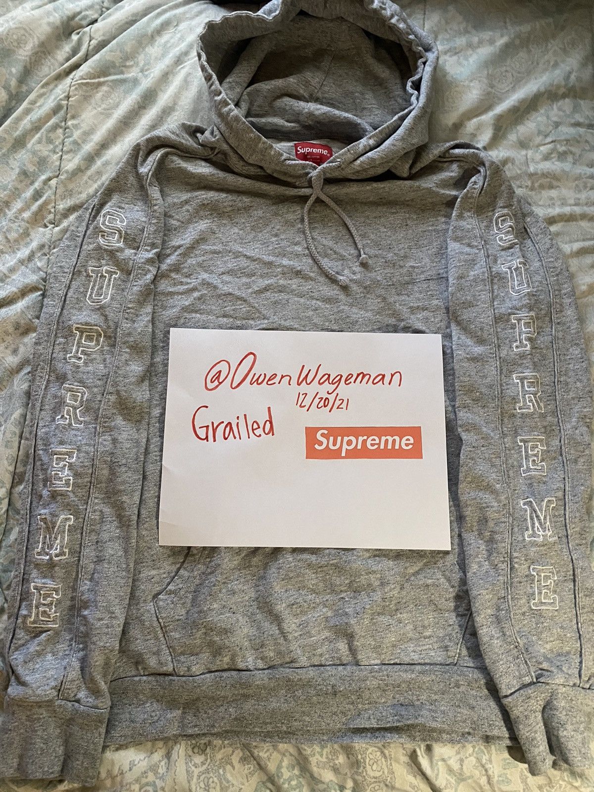 Grey store Supreme Raised Embroidered Hoodie