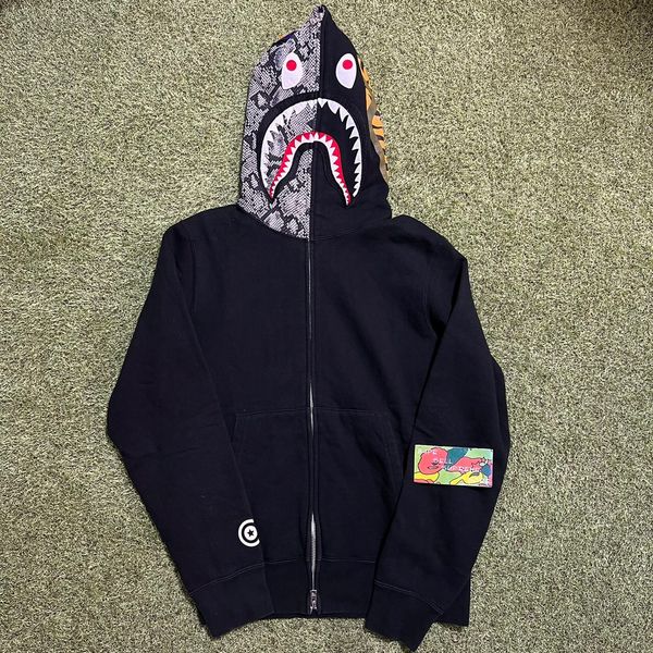 Bape BAPE shark full zip hoodie black/snake | Grailed