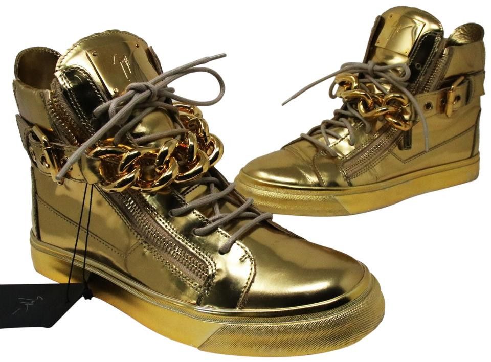Gold Mirrored Leather Chain High Tops 42 Sneakers