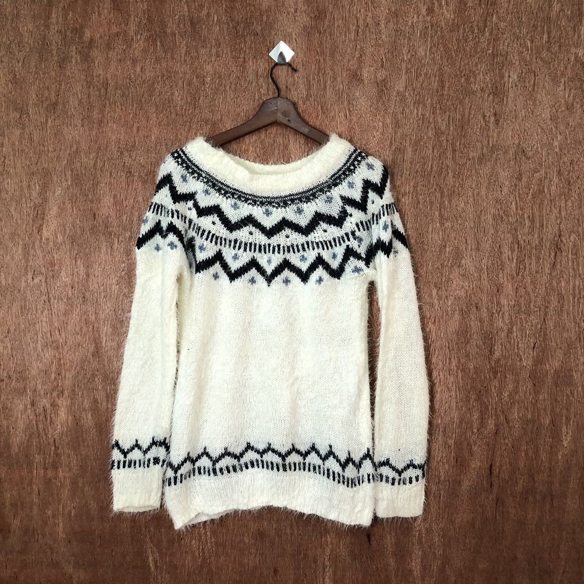 Lilnina White Shag Shaggy Fur Mohair Knitwear #6442