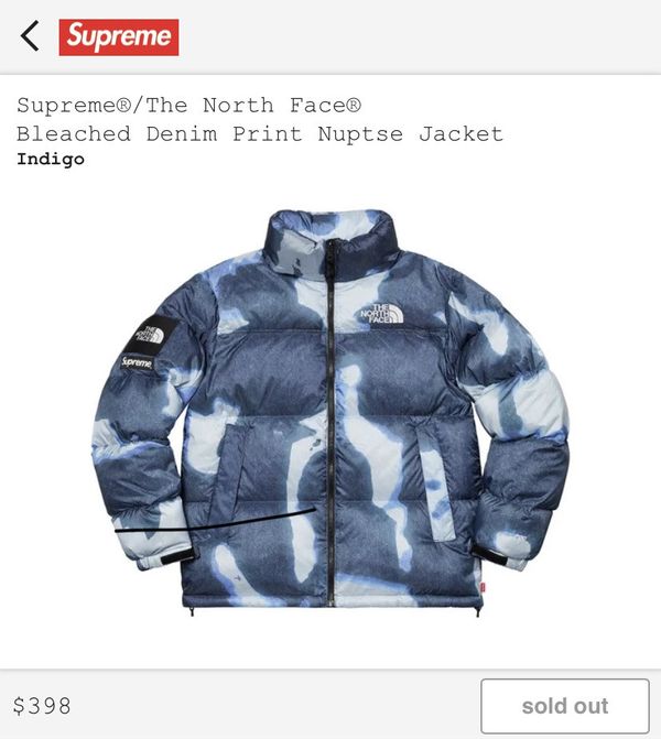 Supreme Supreme TNF Bleached Denim Print Nuptse Jacket Indigo FW21