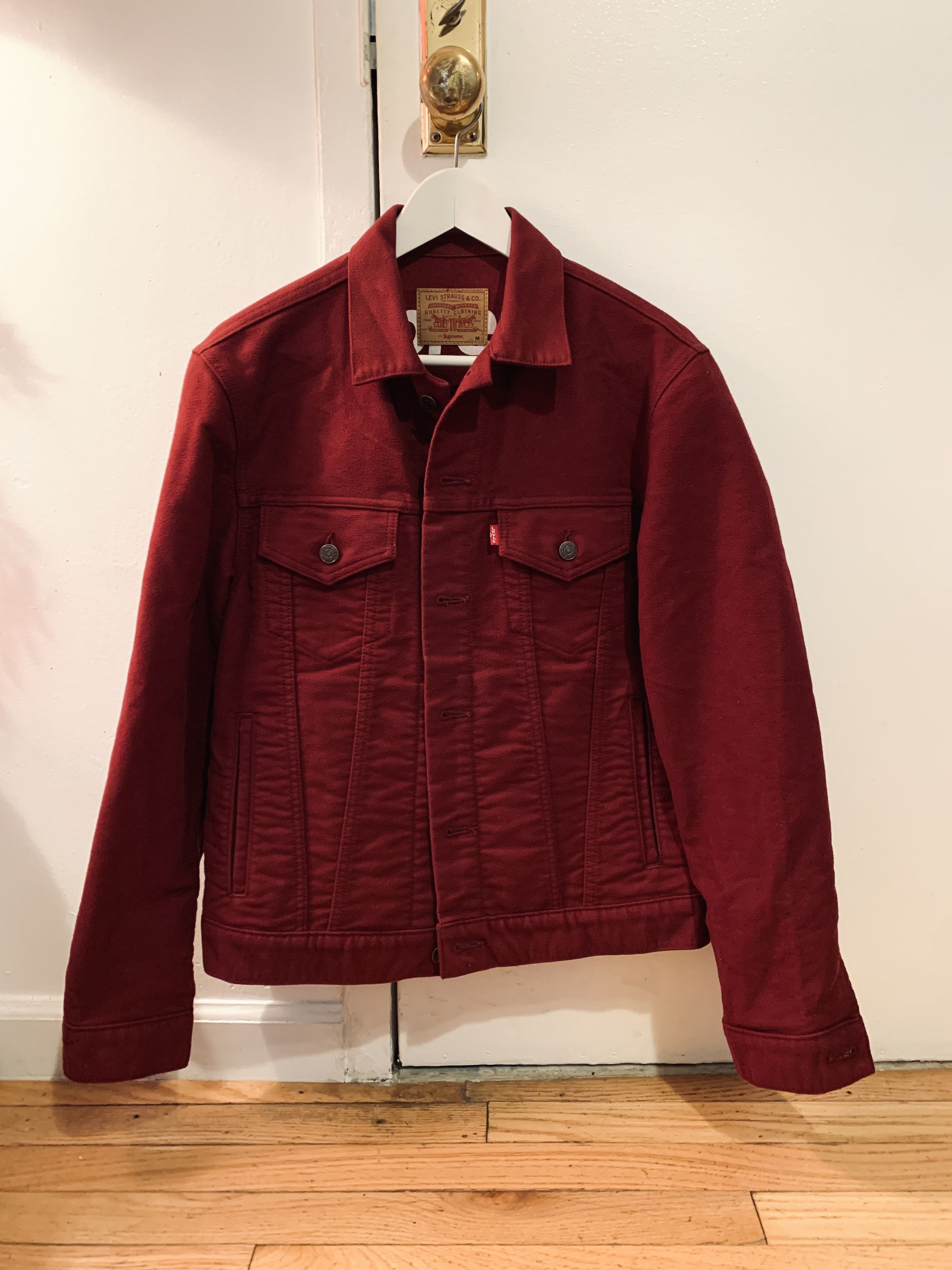 Supreme Supreme x Levi's Trucker Jacket Moleskin in Burgundy | Grailed