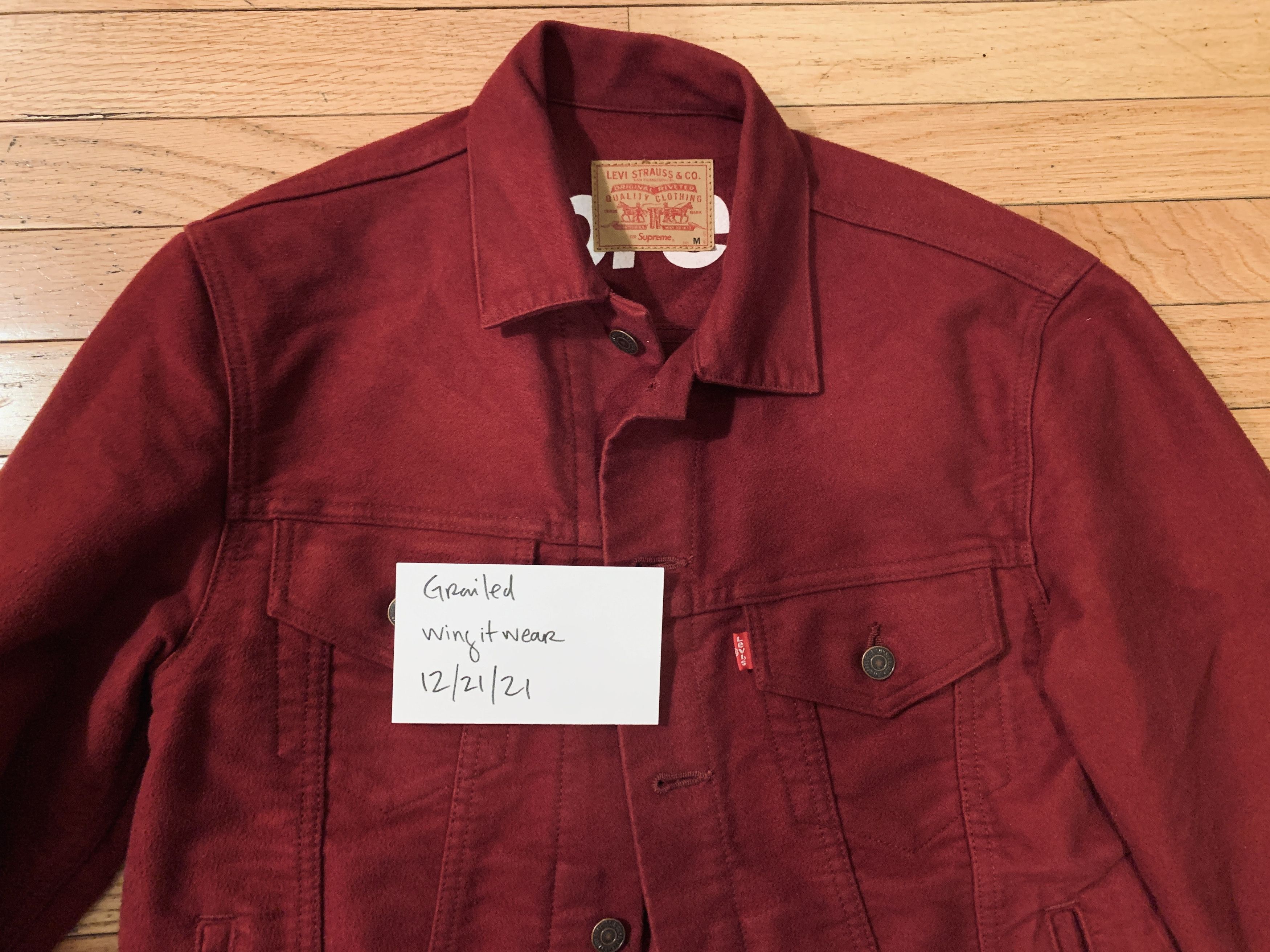 Supreme Supreme x Levi's Trucker Jacket Moleskin in Burgundy | Grailed