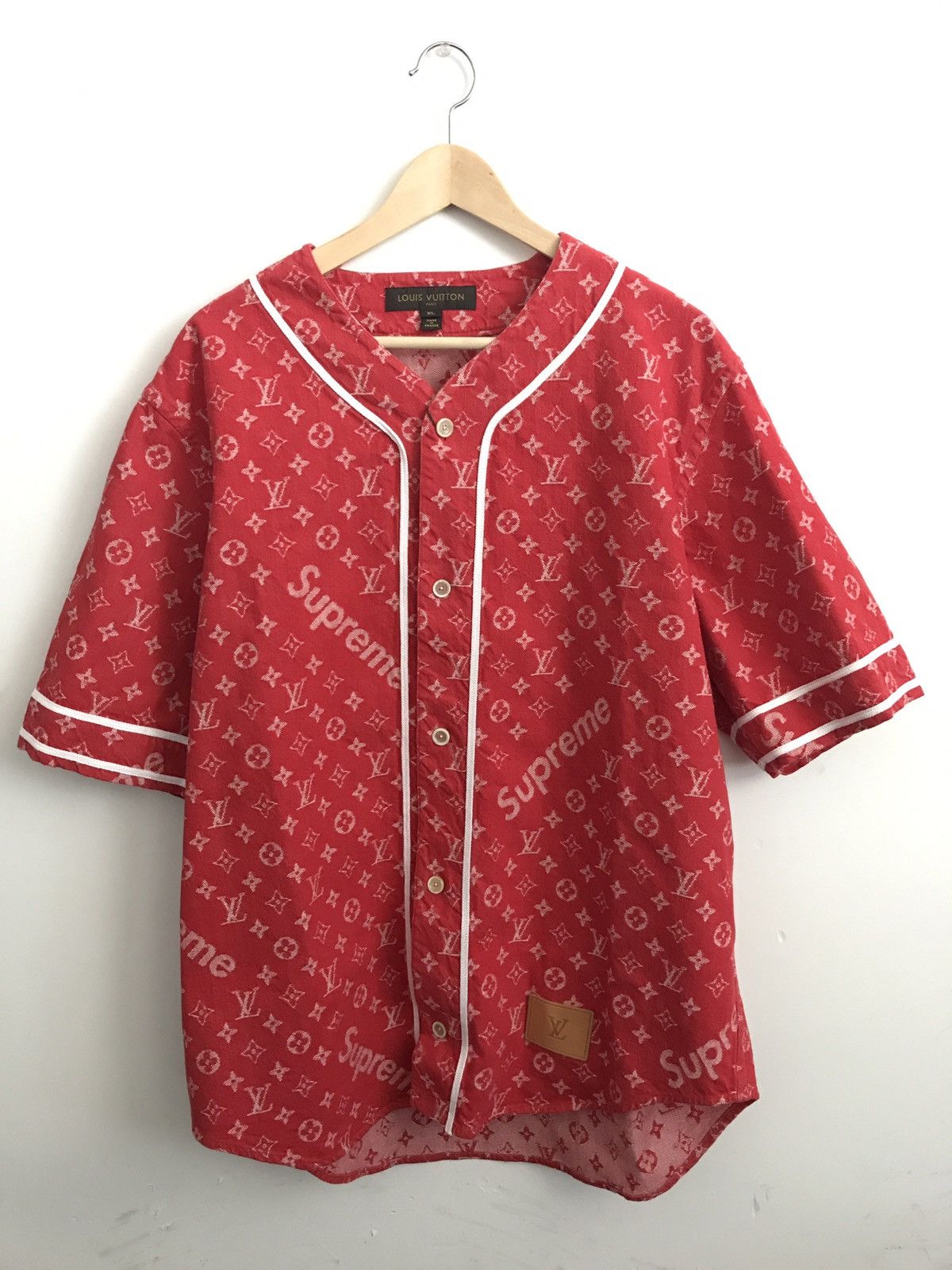 Louis Vuitton Supreme Red Monogram Baseball Jersey