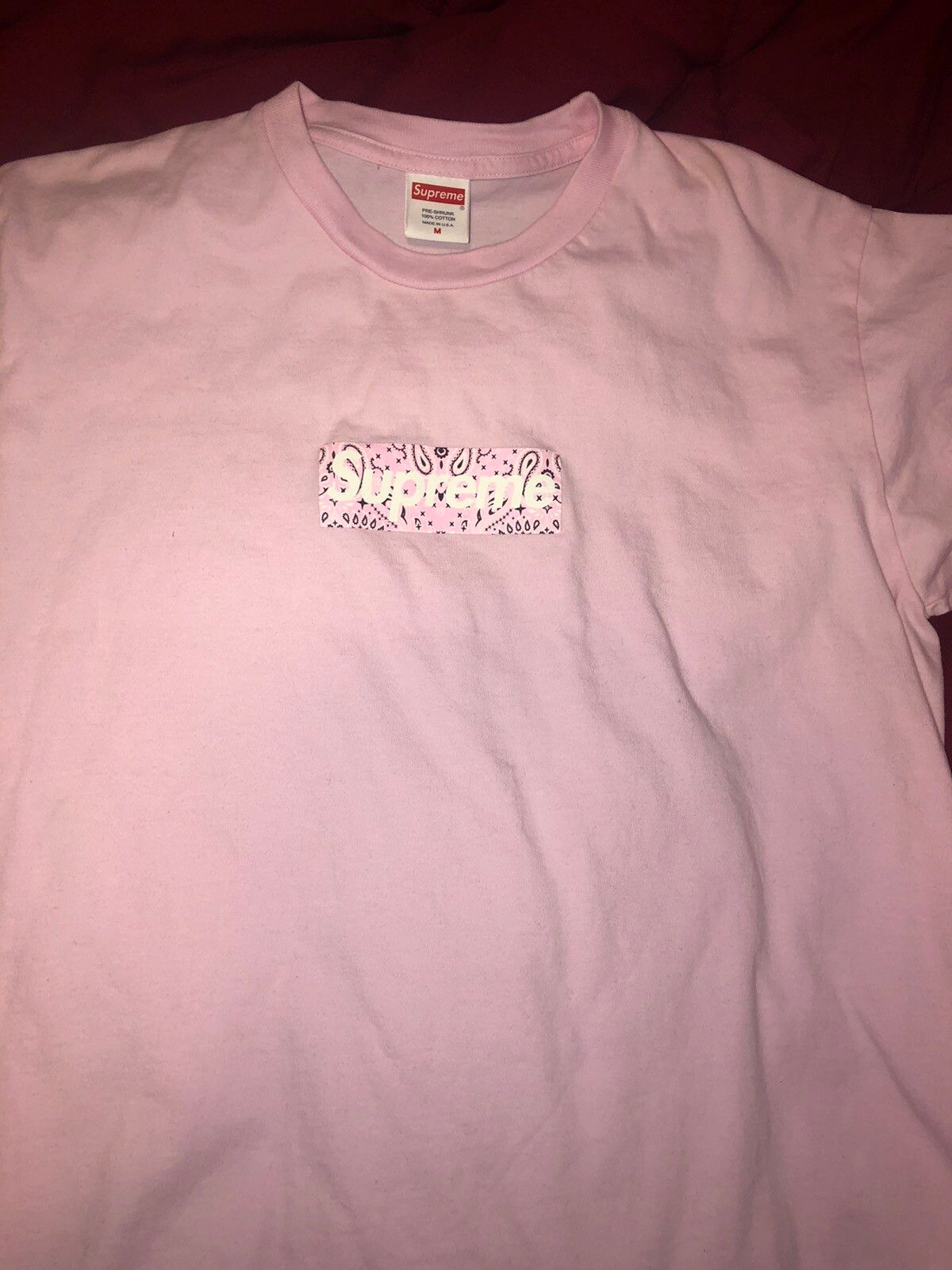 Supreme FW19 Supreme Bandana Box Logo Tee Light Pink Size M | Grailed