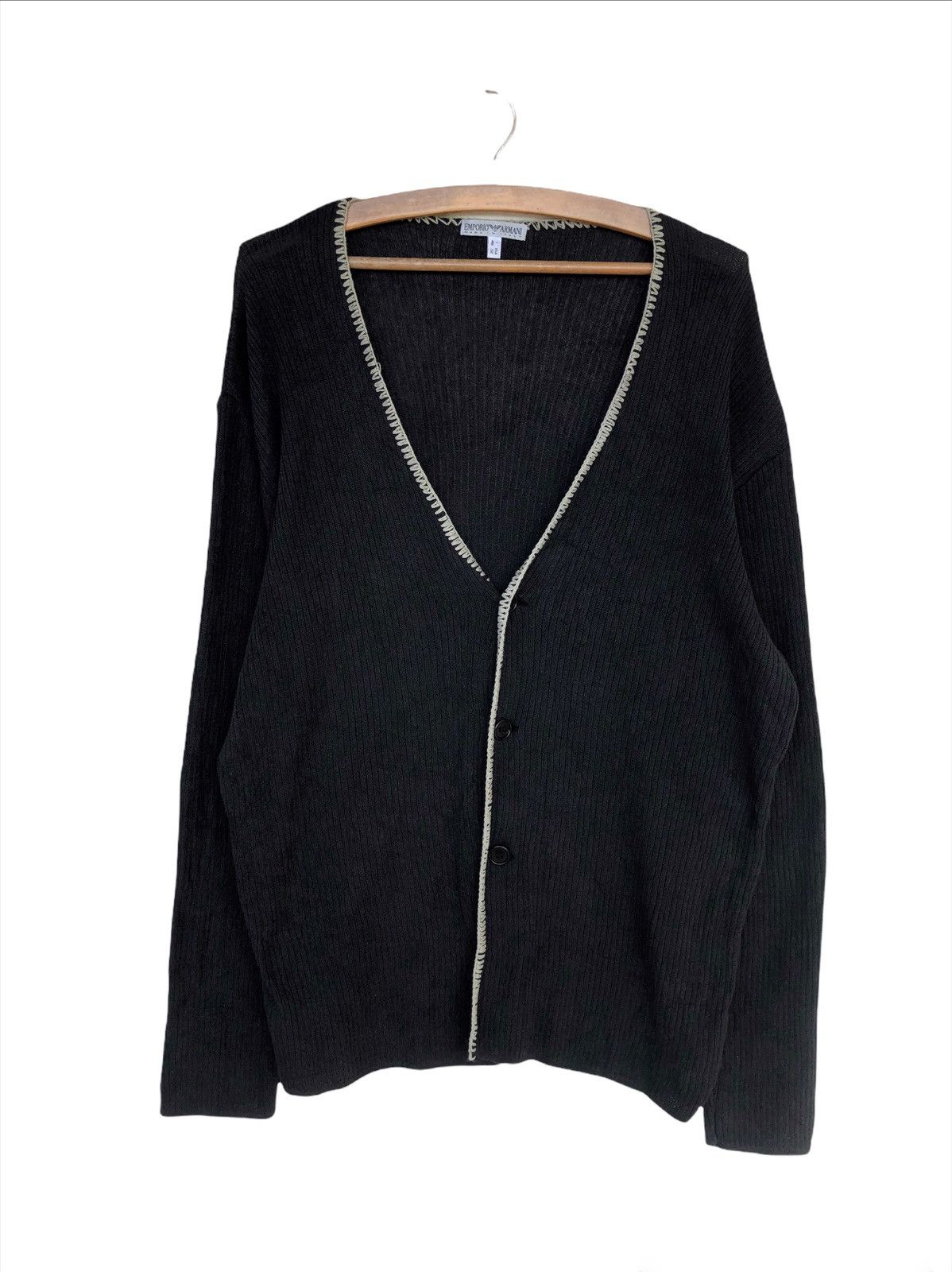 Emporio Armani 1990s Emporio Armani 🇮🇹 Made Cable Knit Waffle Cardigan Size US XL / EU 56 / 4 - 1 Thumbnail