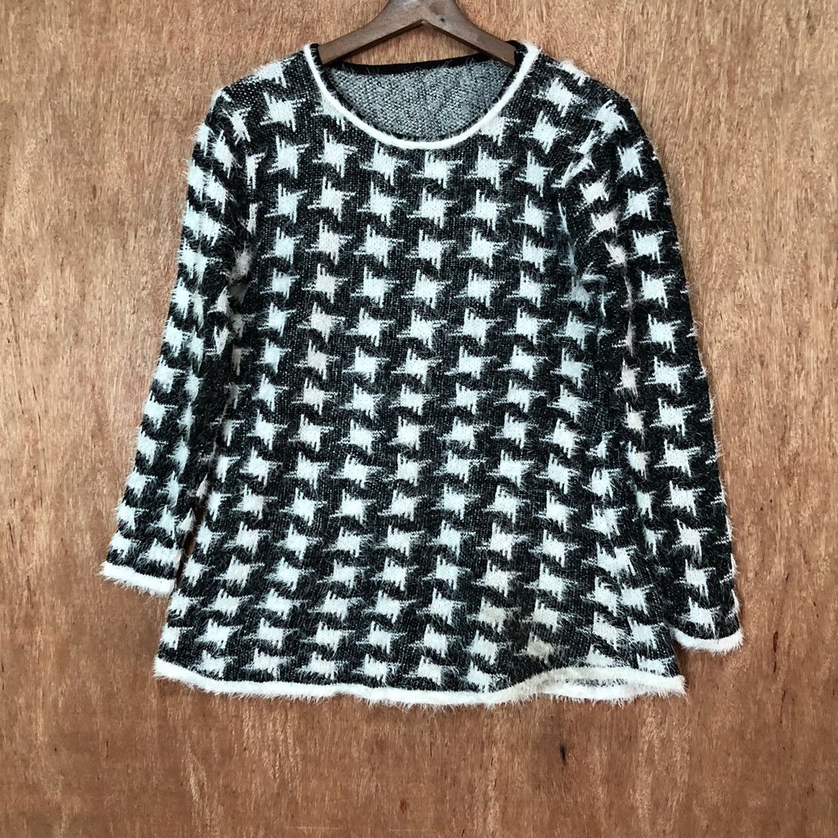 Homespun Knitwear Vera Valentino checkered Shaggy Fur Mohair Knitwear #6451 Size M / US 6-8 / IT 42-44 - 3 Thumbnail