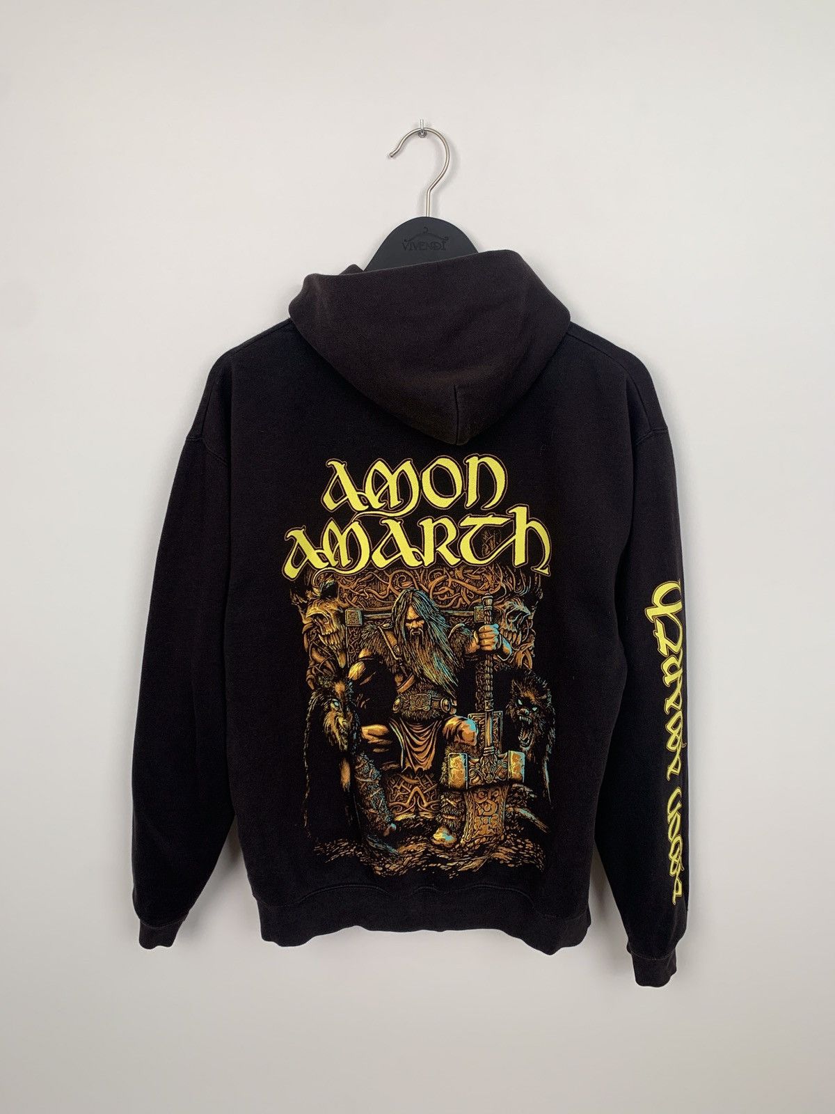Preloved 2008 Black Amon Amarth Graphic Printed Hoodie Viking Metal Merch XL