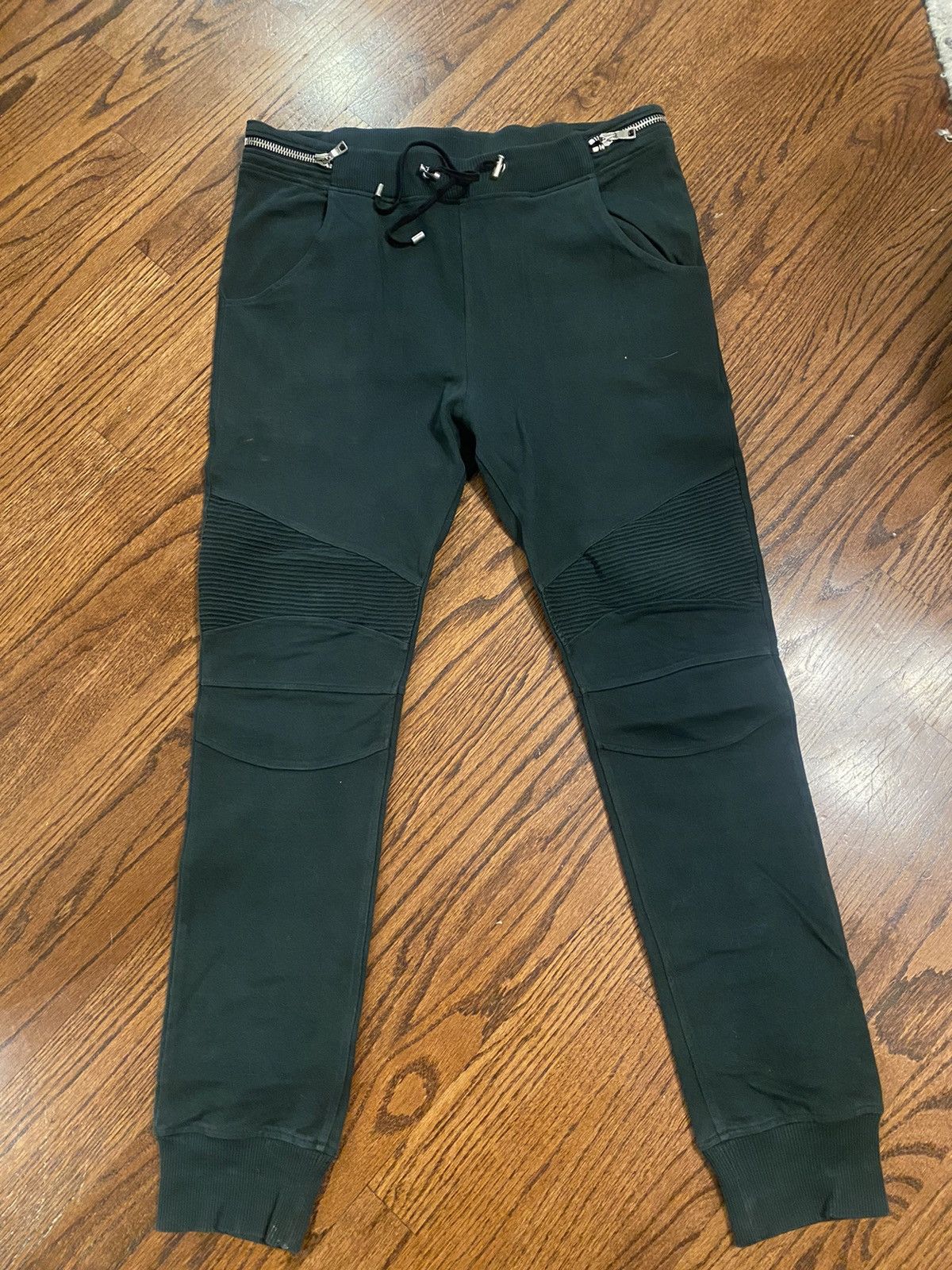 BALMAIN LEATHER MOTO JOGGER PANTS XL US36 EU52