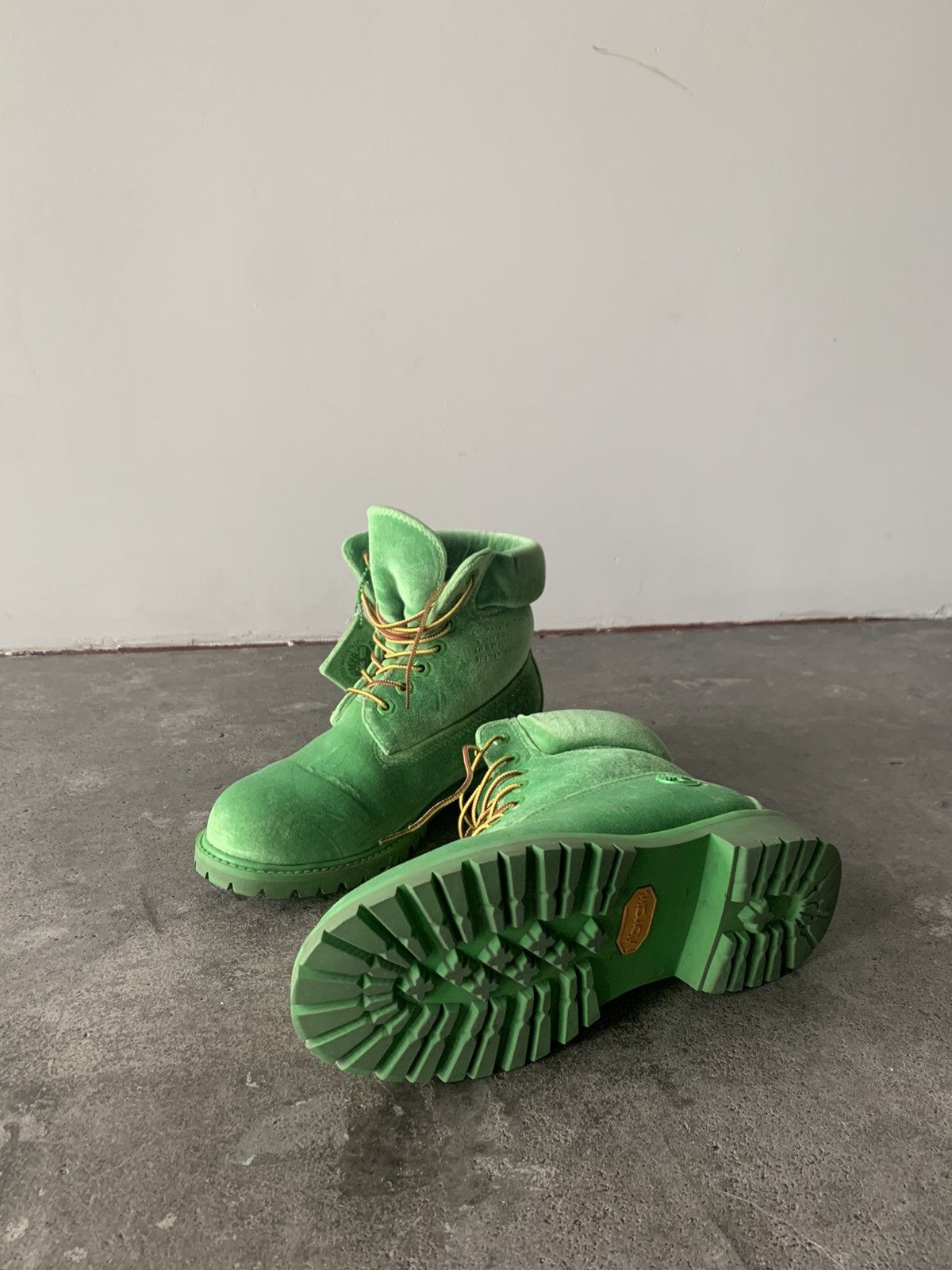 Off White Timberland Timberland x Off White Virgil Abloh Velvet Green Boots Grailed