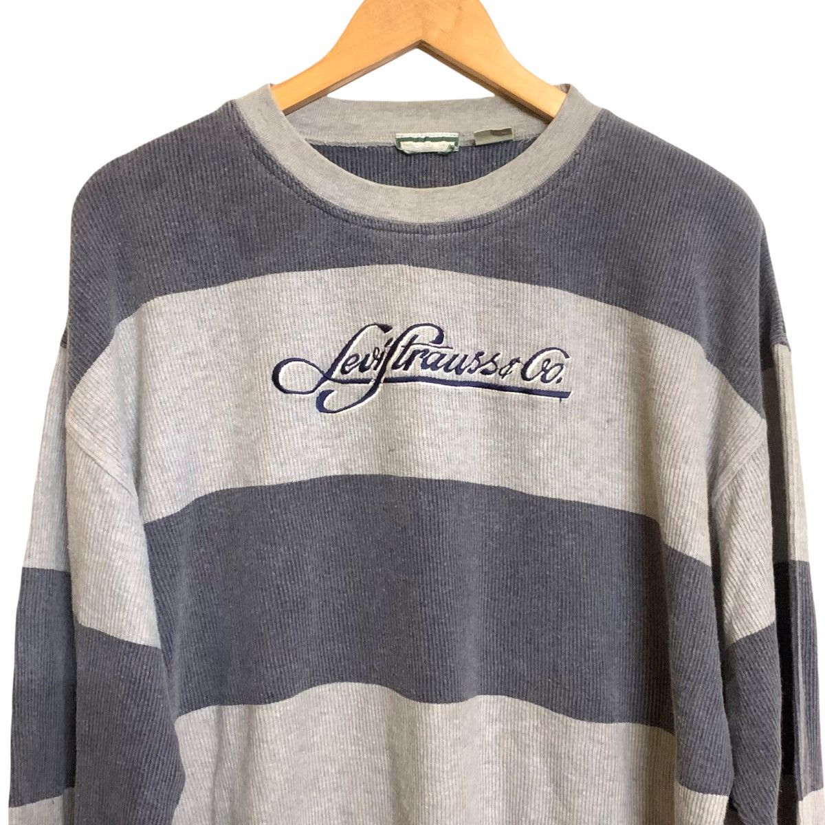 Levi's × Vintage Vtg Levis Waffle Cotton Striped Border Sweatshirt Size US M / EU 48-50 / 2 - 2 Thumbnail