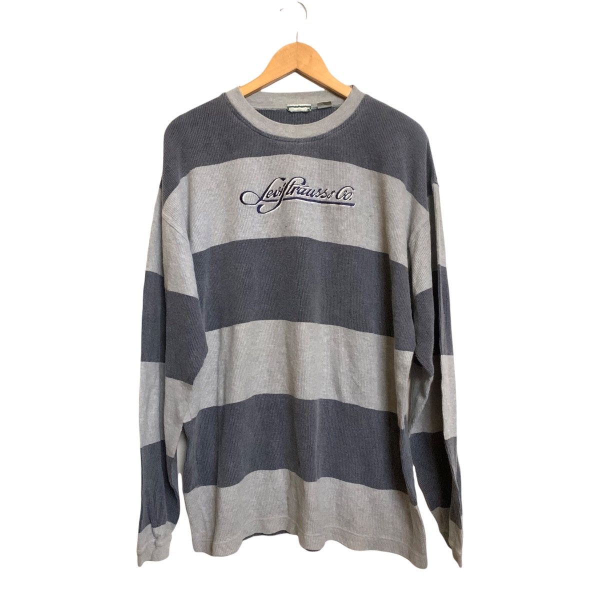 Levi's × Vintage Vtg Levis Waffle Cotton Striped Border Sweatshirt Size US M / EU 48-50 / 2 - 1 Thumbnail