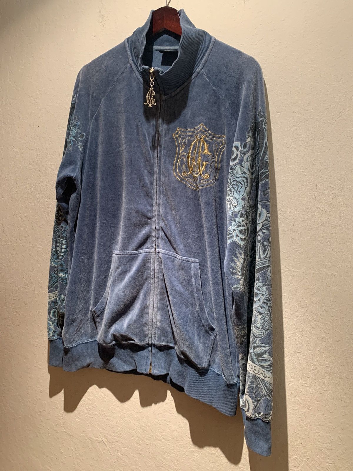 Christian Audigier × Ed Hardy × Vintage *RARE* Vintage Christian Audigier Velour Embroidered Jacket Size US L / EU 52-54 / 3 - 1 Thumbnail