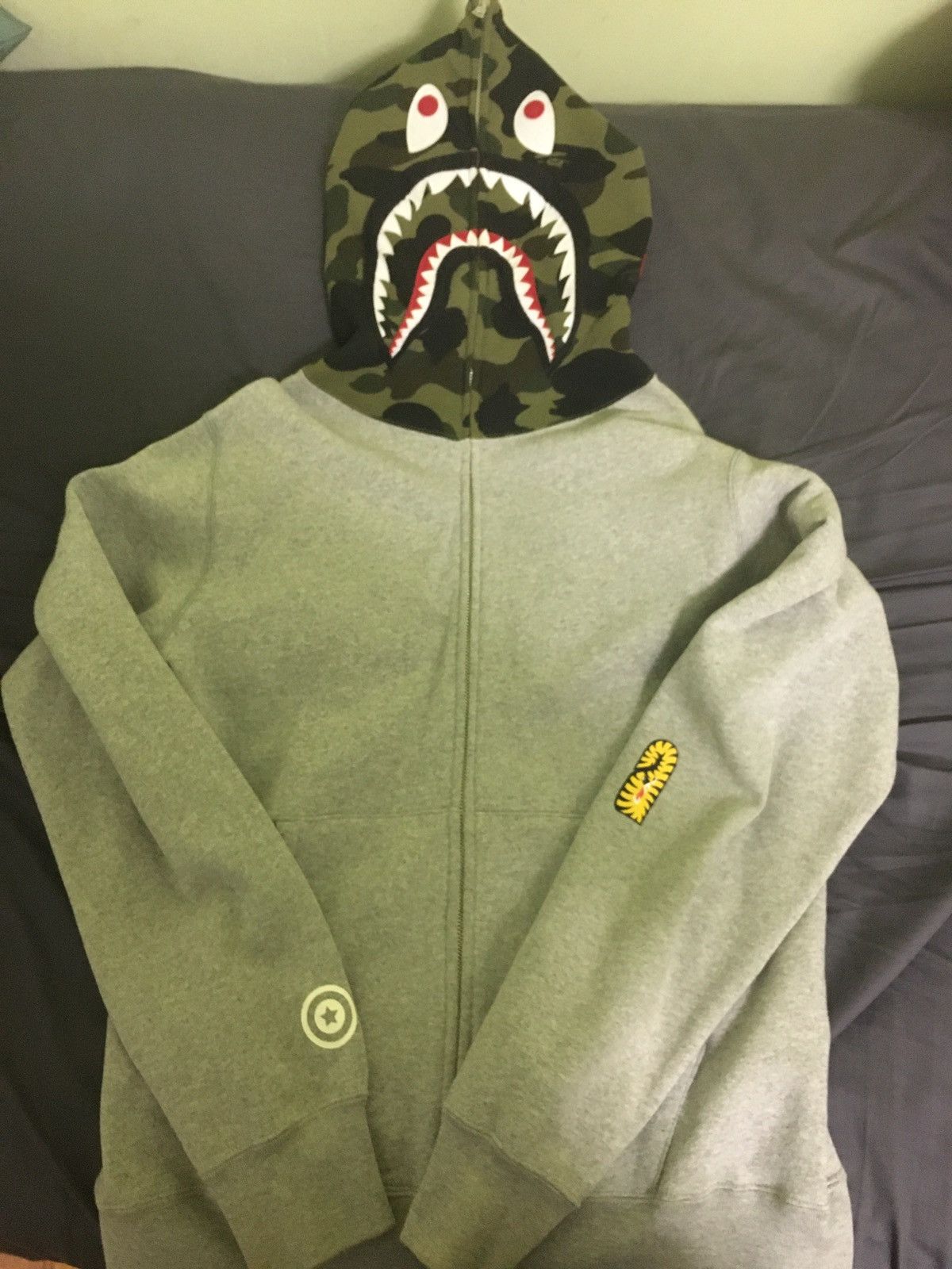 Bape Bape Ponr Shark Hoodie Full Zip Hoodie Gray/Camo Head | Grailed