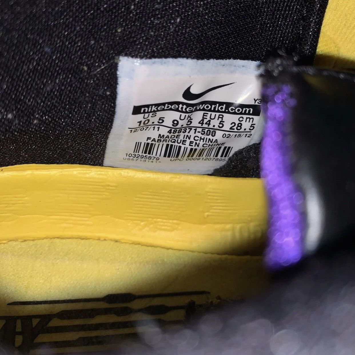 Nike Zoom Kobe 7 Poison Dart Frog Lakers 2012 SIZE 10.5 Size US 10.5 / EU 43-44 - 8 Thumbnail