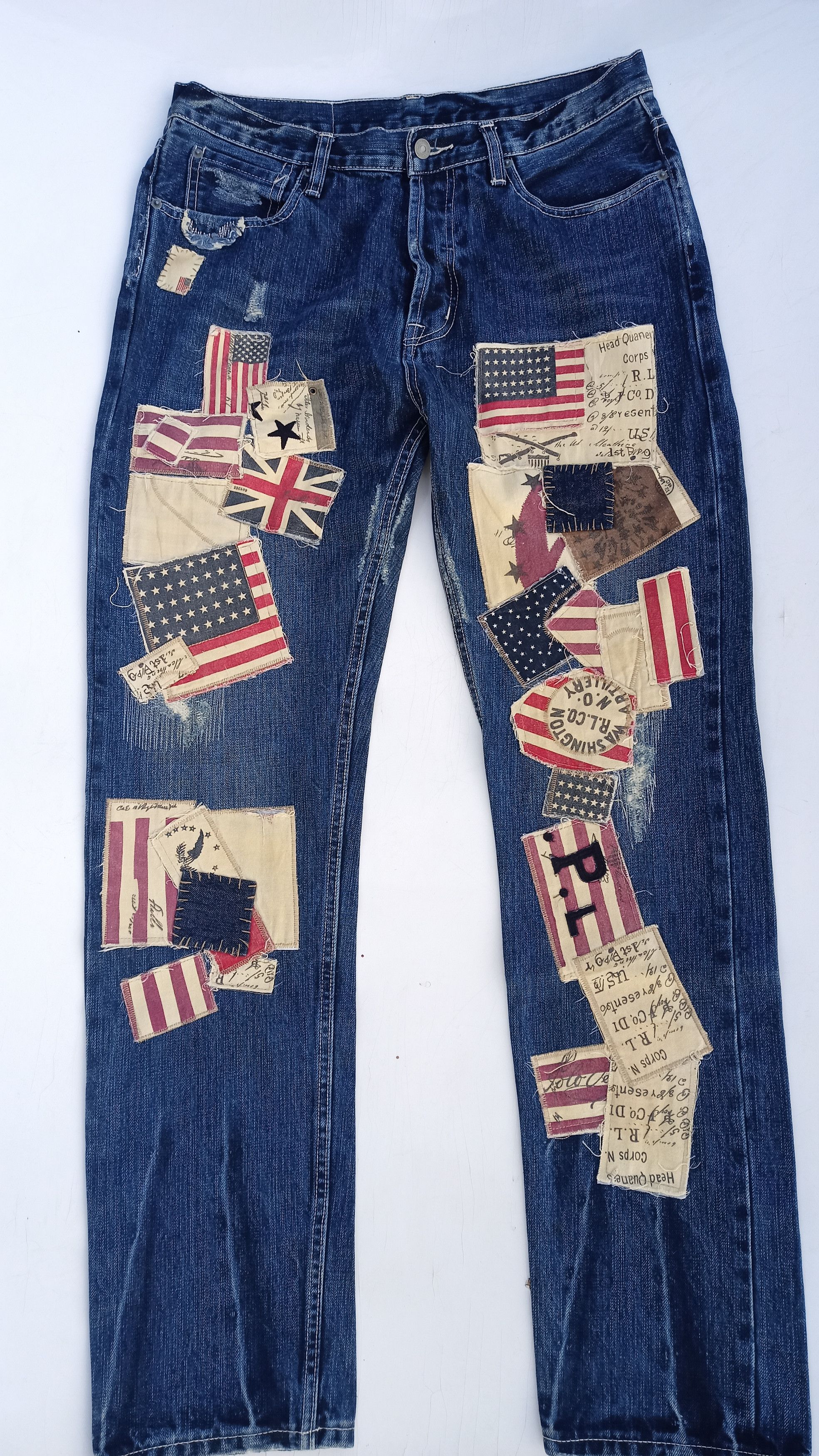 Denim And Supply Ralph Lauren Rare Flags Patchwork Distressed Selvedge